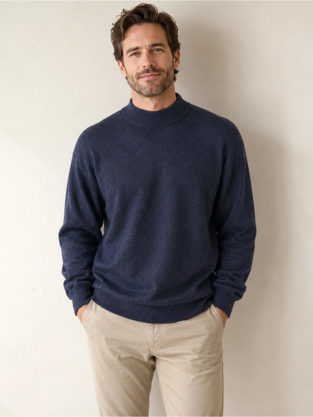 Jos A Bank Mens XL Merino Wool Mock Neck Sweater Navy Blue Made in Italy